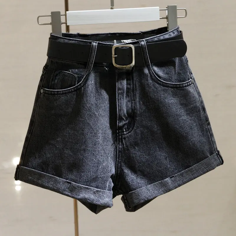 Summer Women High-waist Slim Fit Versatile Student Loose-legged Trousers A- crotch Trendy Shorts Cotton Material