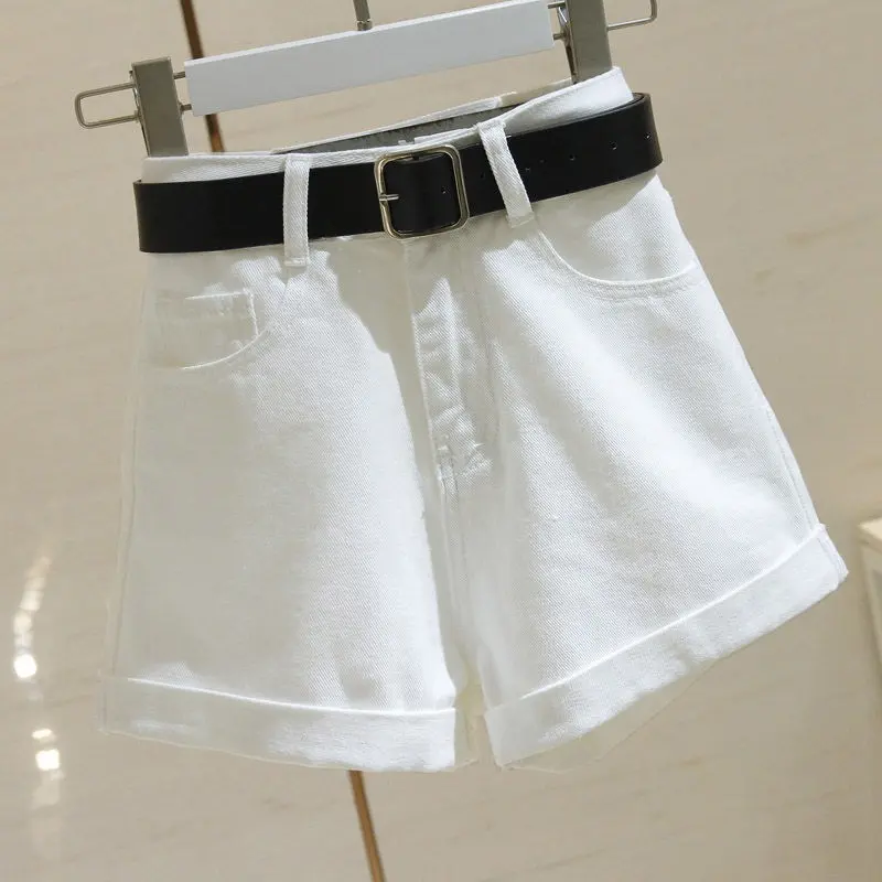 Summer Women High-waist Slim Fit Versatile Student Loose-legged Trousers A- crotch Trendy Shorts Cotton Material