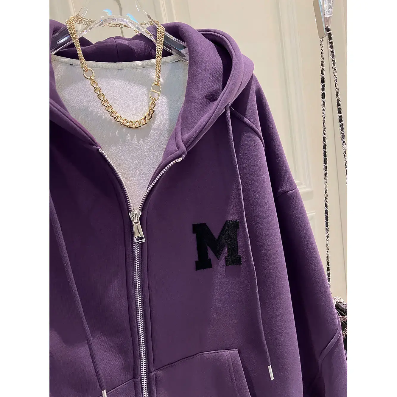 Plus Size Thickened Embroidered Hoodie Women's Autumn Winter Loose Fleece Outerwear Trendy Open Cardigan Sweater