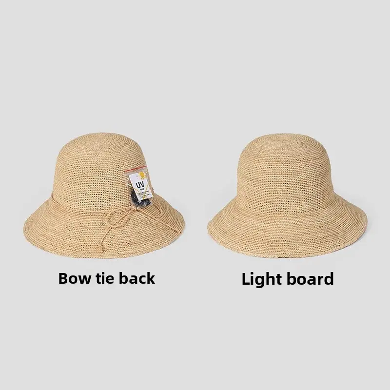 Handmade Japanese Style Muj* Women's Summer Straw Hat Large Brim Sunshade Foldable Travel Hat Beach Vacation Cap