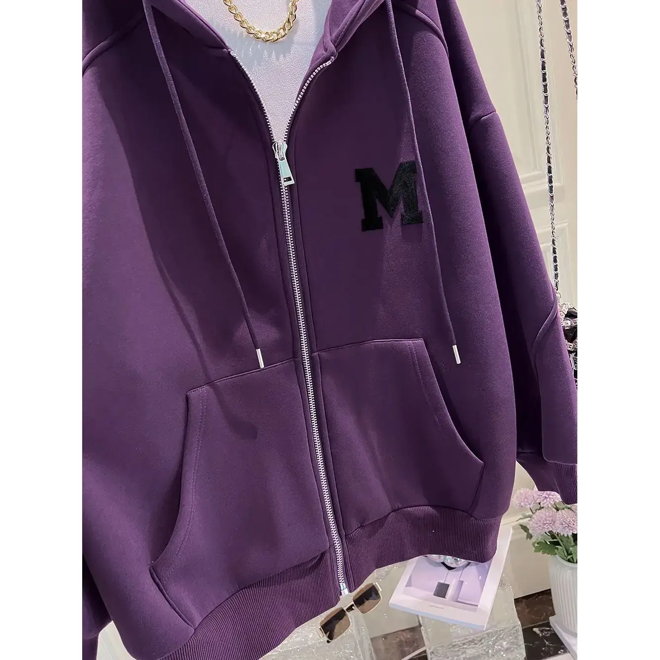 Plus Size Thickened Embroidered Hoodie Women's Autumn Winter Loose Fleece Outerwear Trendy Open Cardigan Sweater