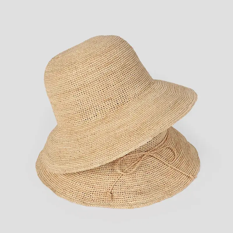 Handmade Japanese Style Muj* Women's Summer Straw Hat Large Brim Sunshade Foldable Travel Hat Beach Vacation Cap