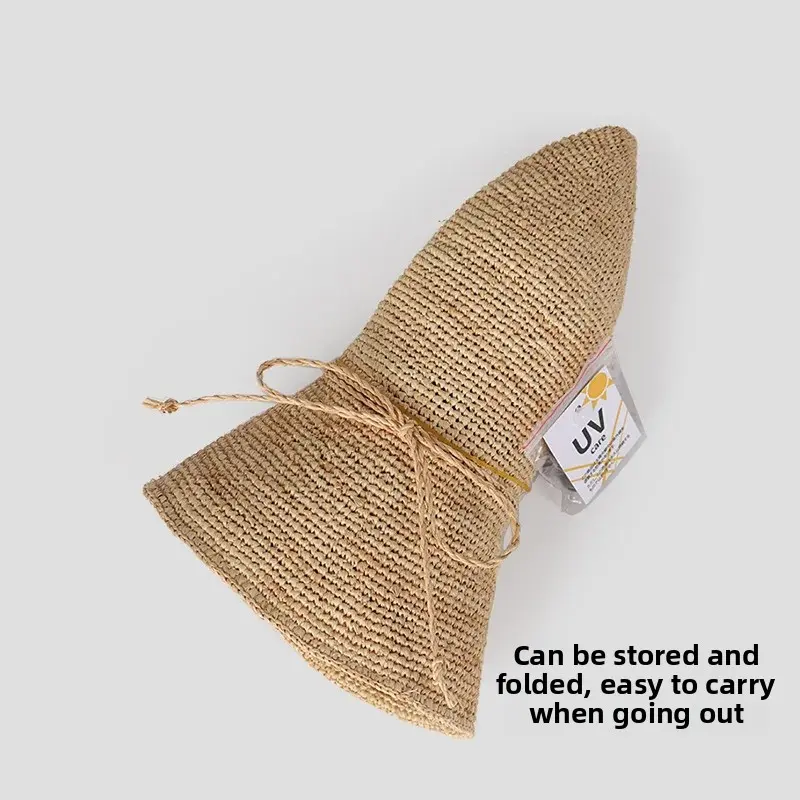 Handmade Japanese Style Muj* Women's Summer Straw Hat Large Brim Sunshade Foldable Travel Hat Beach Vacation Cap