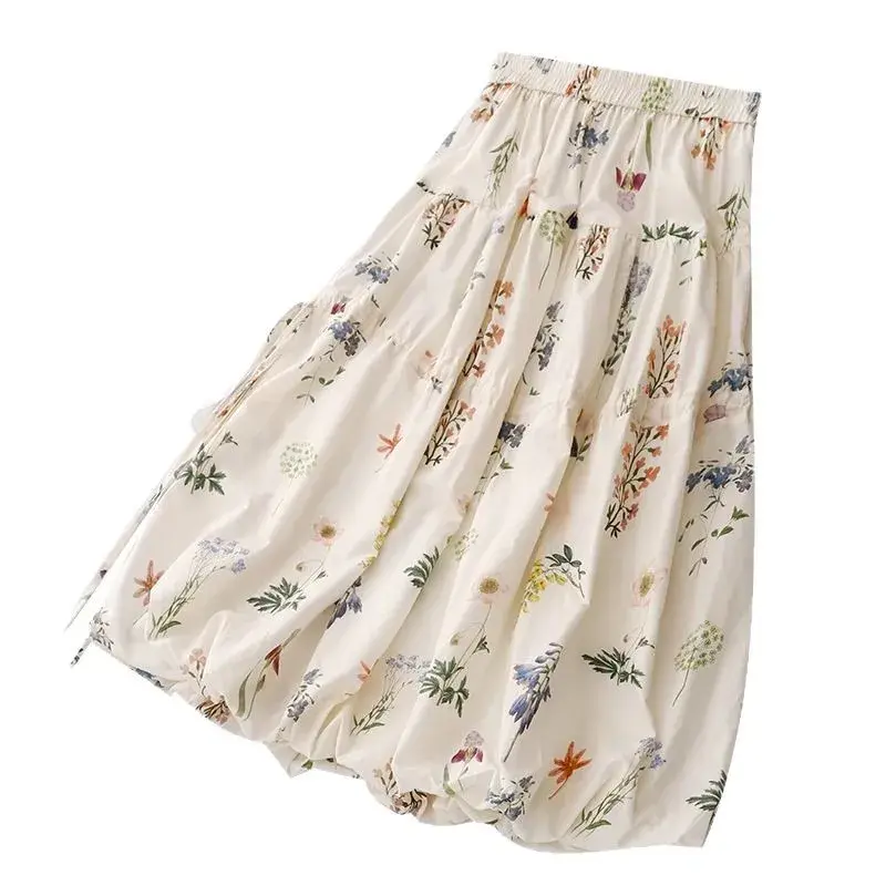 Summer New Cotton Lin Large Size Design Sensation Artistic Printed Women's Skirt Atmosphere Skirt Half-length Cotton Lin Fabric