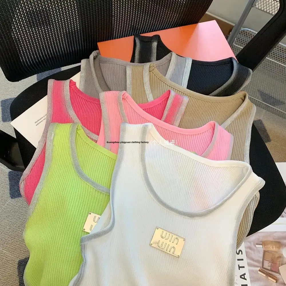 Versatile Distressedknitvest Cropped Top Spray Paint Letter Decoration Strapless Backless Vest Inner Wear Spain Material