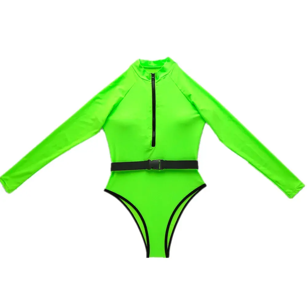 Fluorescent Color One-Piece Bikini Swimwear Ladies Pure Color Cross-Border Sports Fashion Swimming Suit from Mainland China