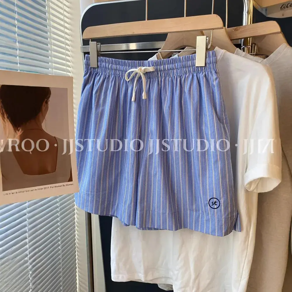 Loose Elastic Waist Vertical Stripes Women's Casual Pants Summer plus Size Wide Leg Pants Comfortable Short Shorts
