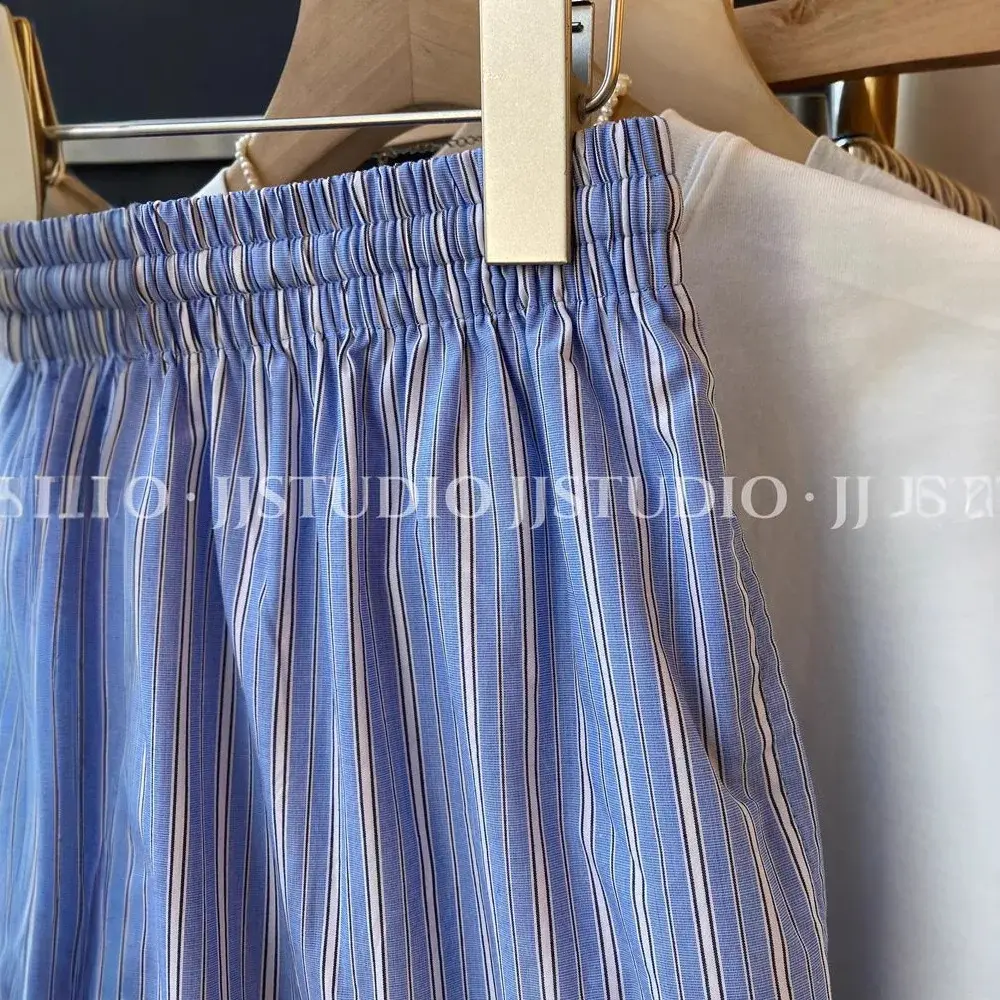 Loose Elastic Waist Vertical Stripes Women's Casual Pants Summer plus Size Wide Leg Pants Comfortable Short Shorts