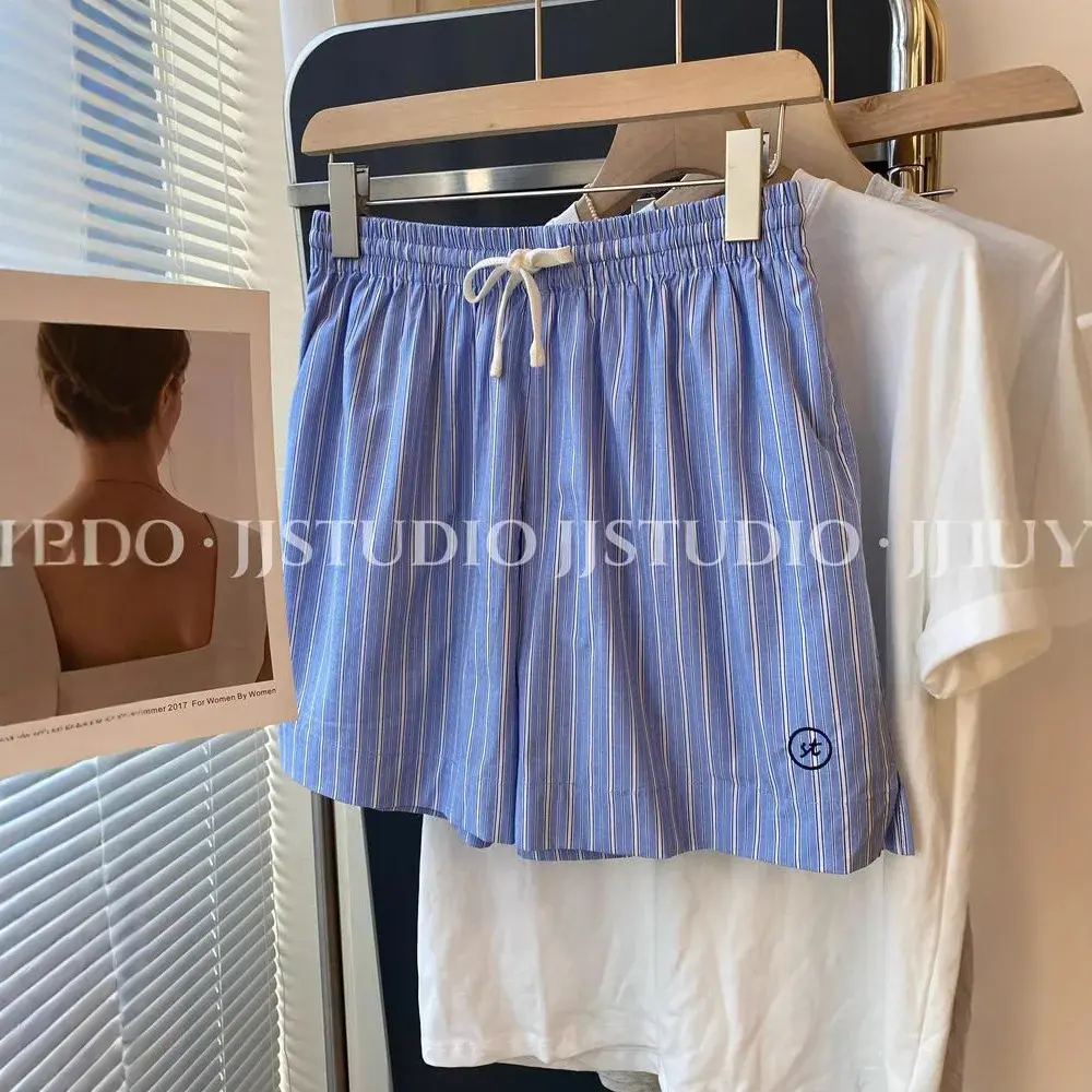 Loose Elastic Waist Vertical Stripes Women's Casual Pants Summer plus Size Wide Leg Pants Comfortable Short Shorts