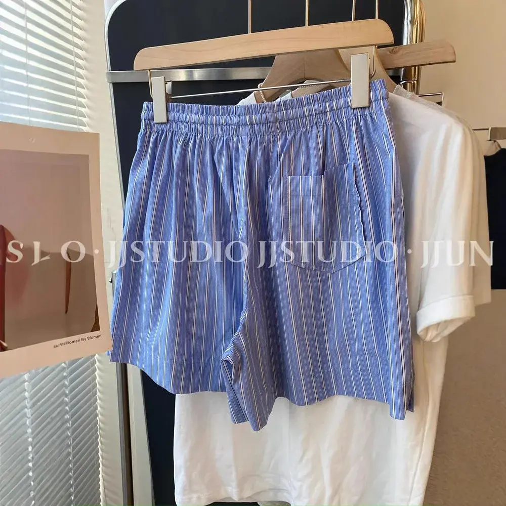 Loose Elastic Waist Vertical Stripes Women's Casual Pants Summer plus Size Wide Leg Pants Comfortable Short Shorts