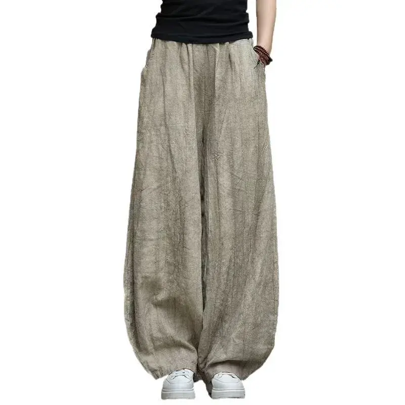 2025 New Women's Cotton Linen Vintage Long Pants Artistic Casual Versatile Travel Lantern Pants Comfortable Fit High Waist