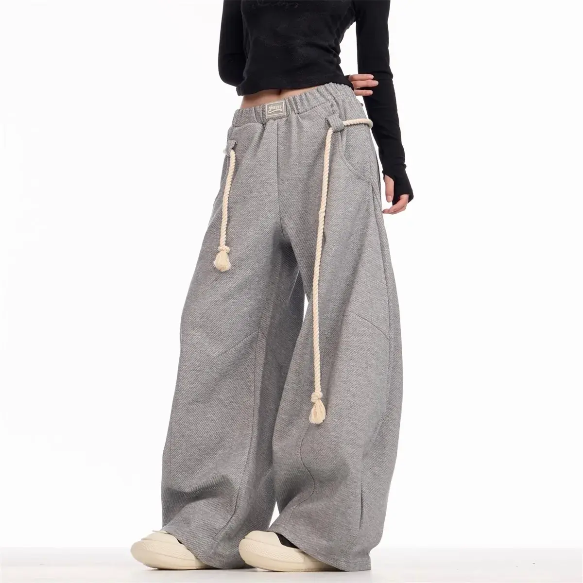 American Style Retro Sports Pants Women's Wide Leg Knife Edge Loose Casual Sweatpants Straight Floor Length Trousers