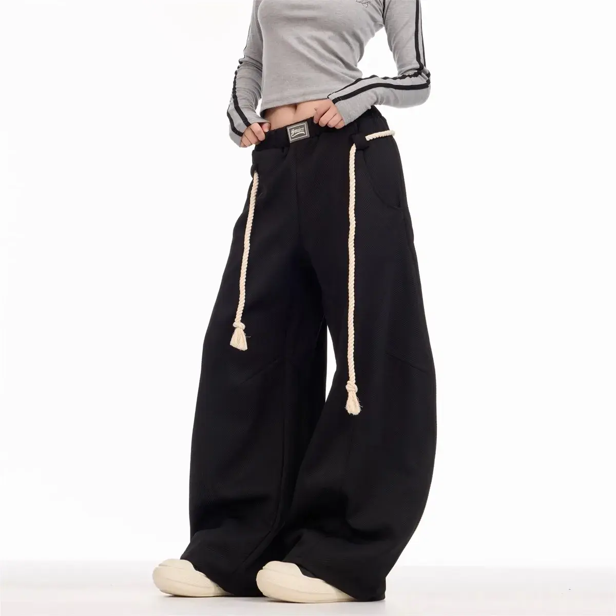 American Style Retro Sports Pants Women's Wide Leg Knife Edge Loose Casual Sweatpants Straight Floor Length Trousers