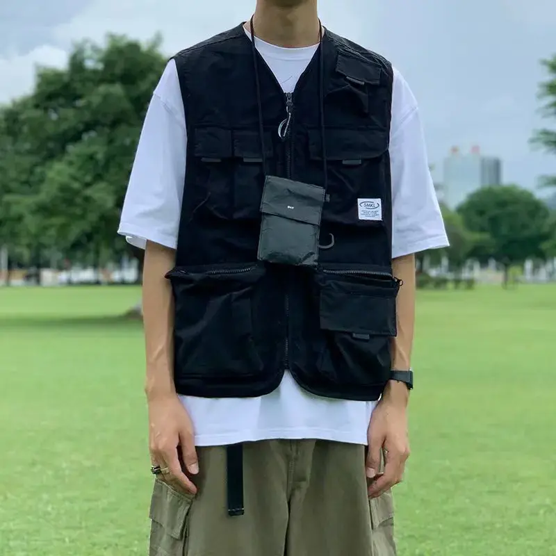 2023 Autumn Japanese Style Couple's Sleeveless Vest Trendy Korean Version Multipocket Outerwear Machinery Jacket Trendy