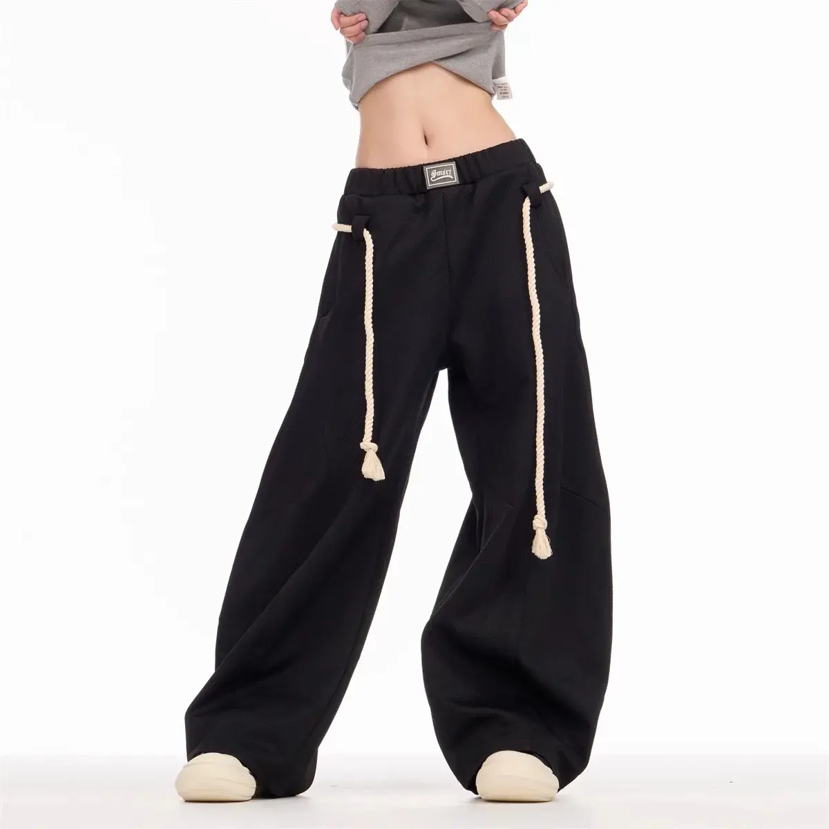American Style Retro Sports Pants Women's Wide Leg Knife Edge Loose Casual Sweatpants Straight Floor Length Trousers
