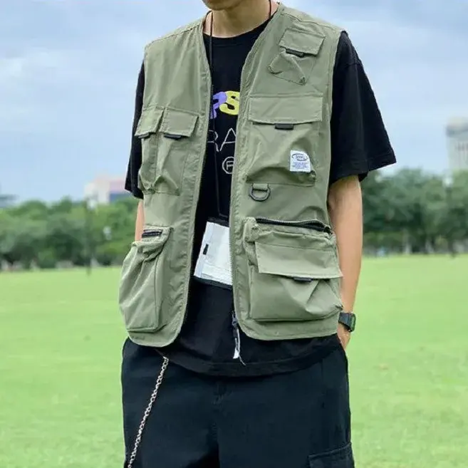 2023 Autumn Japanese Style Couple's Sleeveless Vest Trendy Korean Version Multipocket Outerwear Machinery Jacket Trendy
