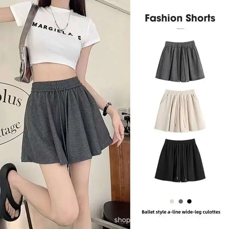 Women's Summer Ballet Style High Waist Draped Loose Wide Leg Short Pants Sports Thin Material Quick Dry Comfortable Fit Shorts