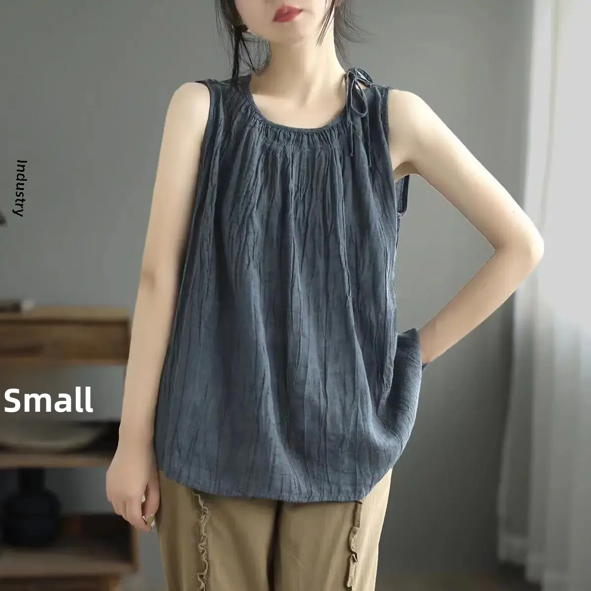 New Vintage Summer Sleeveless Loose Fitting Pullover Thin Slimming Vest for Women Polyester Fiber Casual Fashion Top