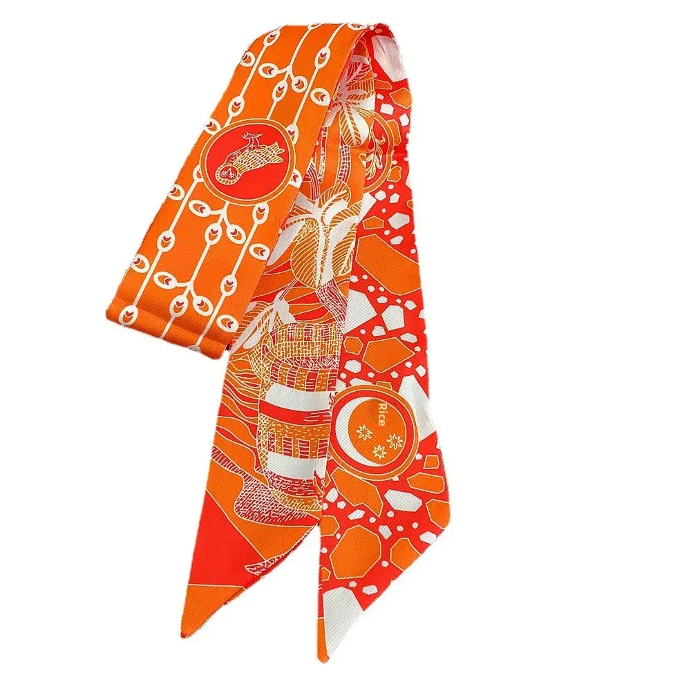 Stylish Women's Silk Scarf Korean Version Small Collar Printing Freshening Decoration Long Strip Fine And Narrow Printing