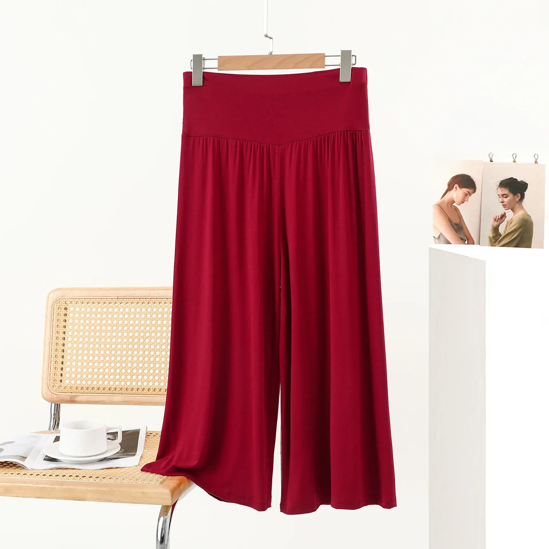 Summer New plus Size Loose Wide Leg Pants Casual Versatile High Waist Slimming Seven Inch Swing Pants Modal Comfortable Trousers