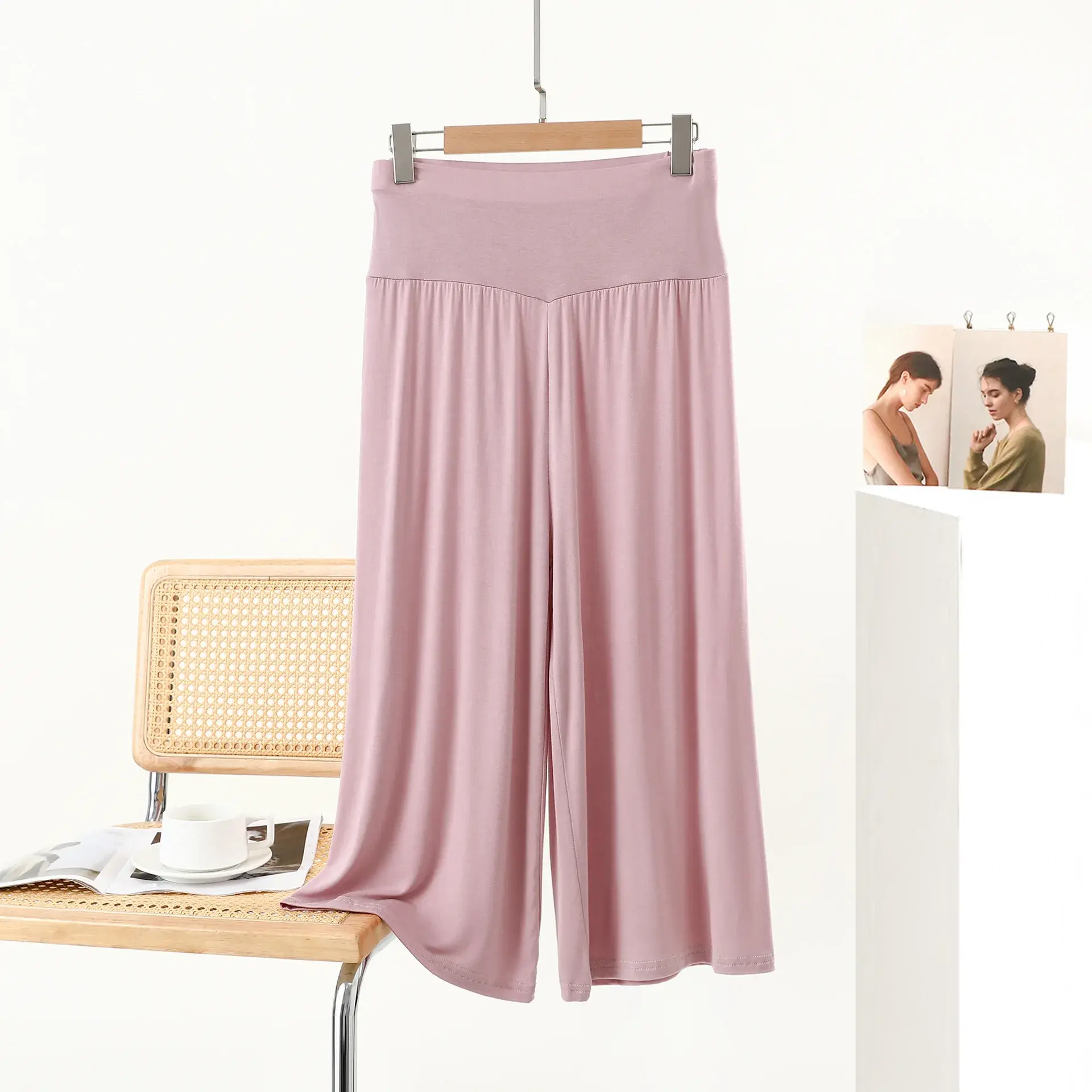 Summer New plus Size Loose Wide Leg Pants Casual Versatile High Waist Slimming Seven Inch Swing Pants Modal Comfortable Trousers