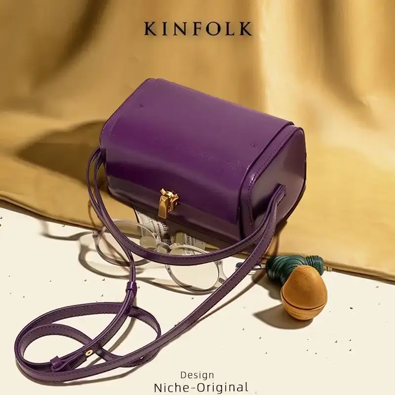Women's New 2023 Niche Brazilian Purple Stanford Box Small Square Bag Single Shoulder Slant Cross Bag High-End Quality