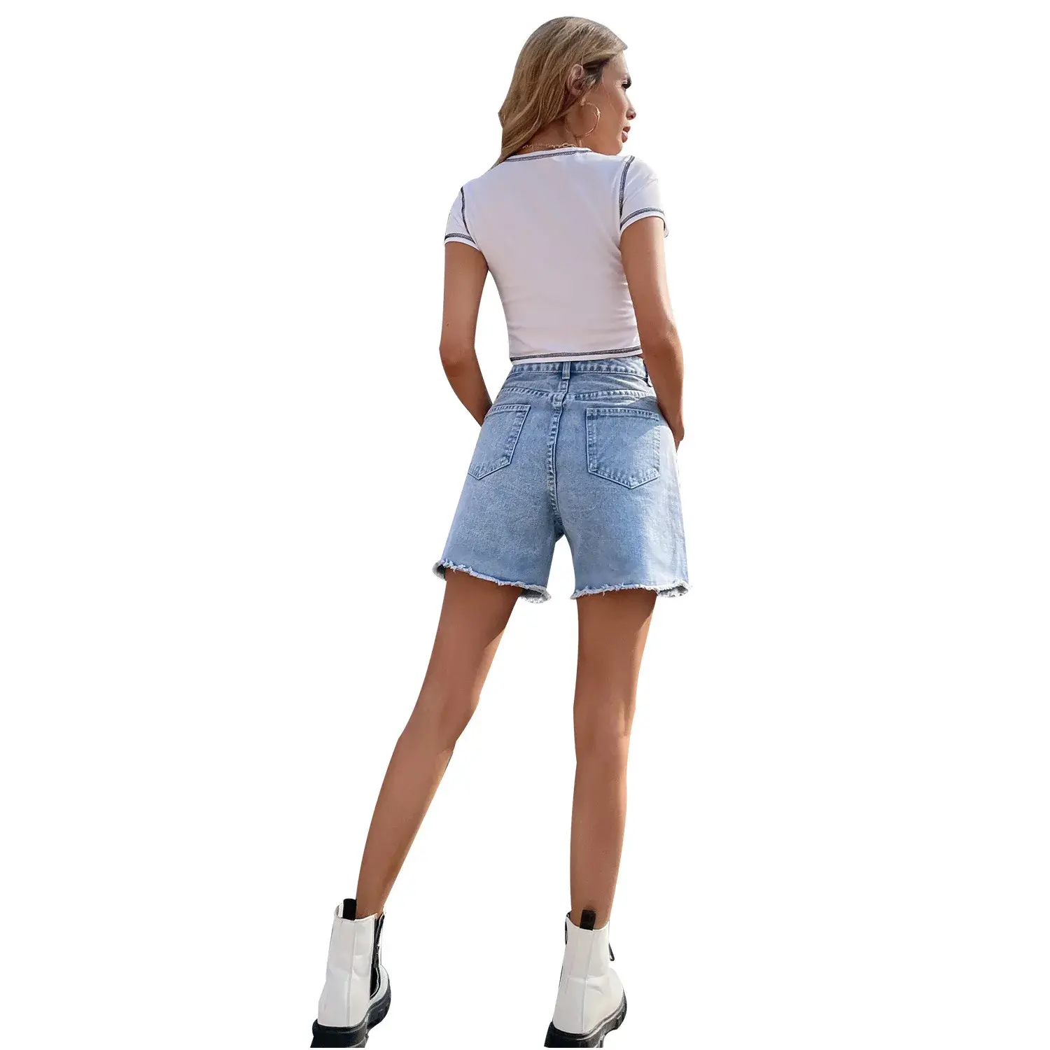 Amazon Trendy Loose-Fit Casual Women's Denim Shorts High-Waisted Slimming Style New Arrival From China Mainland