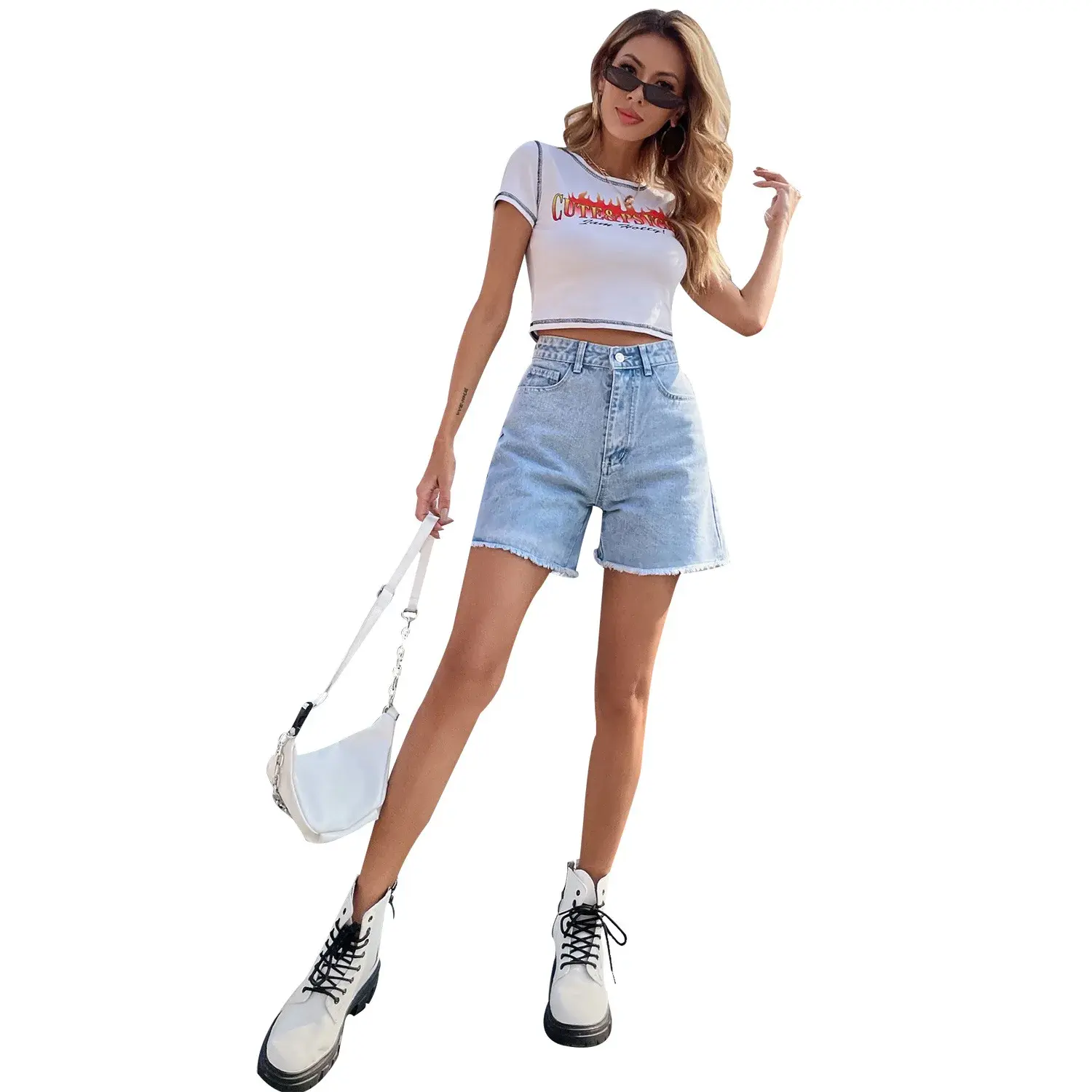 Amazon Trendy Loose-Fit Casual Women's Denim Shorts High-Waisted Slimming Style New Arrival From China Mainland