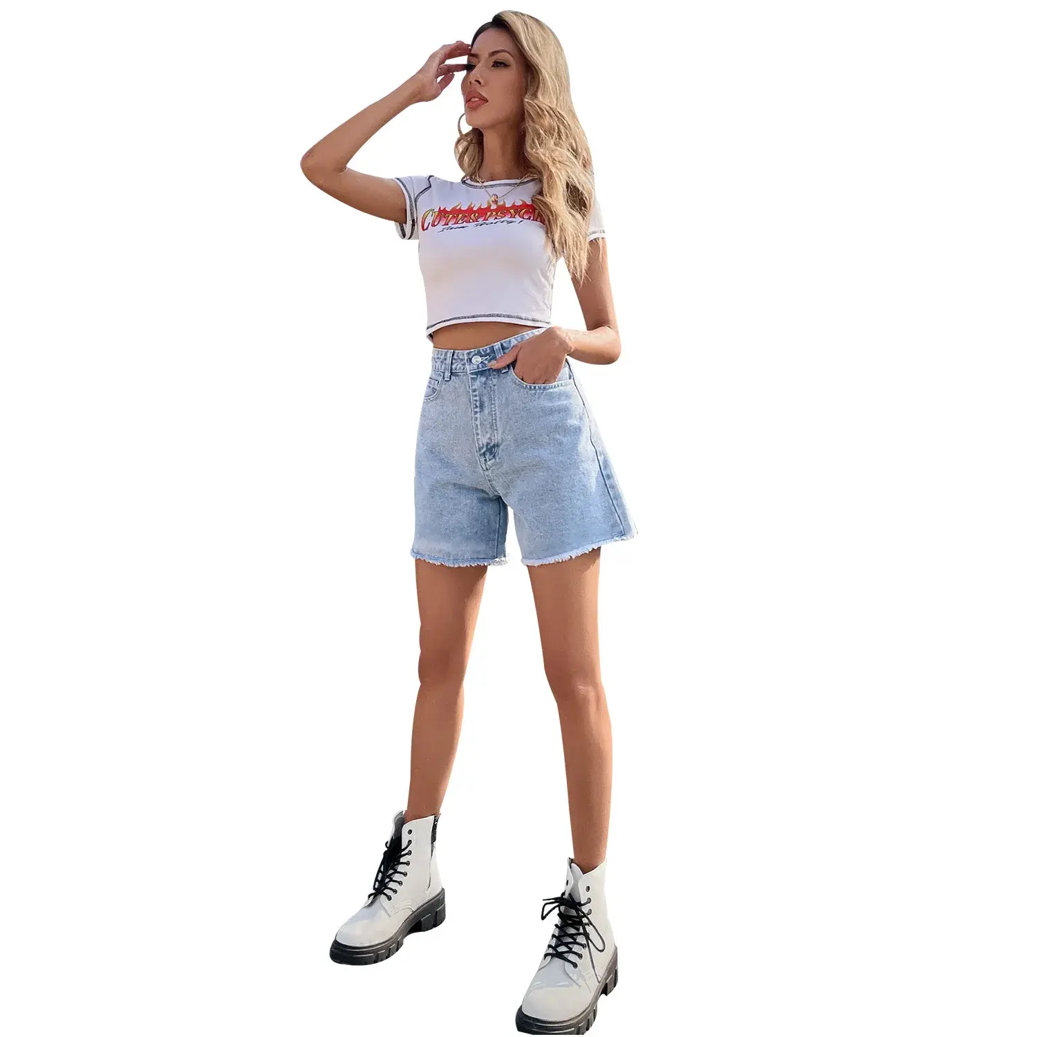 Amazon Trendy Loose-Fit Casual Women's Denim Shorts High-Waisted Slimming Style New Arrival From China Mainland