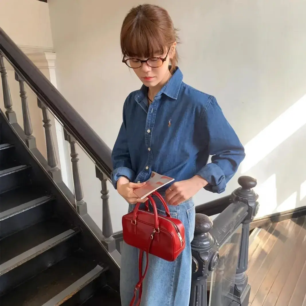 Classic Embroidered RL Rancher Casual Denim Shirt Fashionable Leisure Cotton Button-Up Women's Shirt from Mainland China