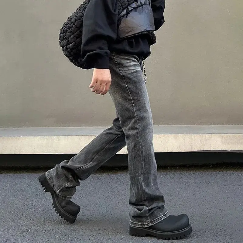 American Style Versatile Black Jeans For Men Straight-leg Slimming High-elasticity Micro-flared Clean-fit Trousers Loose Fit