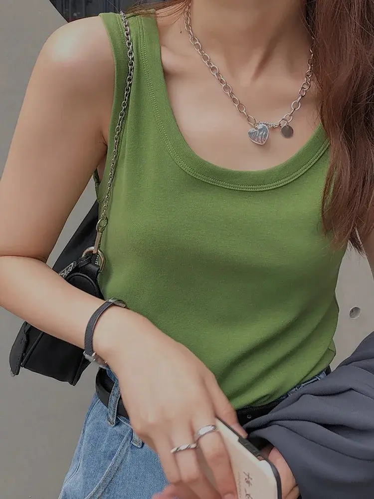 European And American U-Neck Slimming Tank Top Women's Inner Wear Anti-Exposure No Sleeves Cotton Sihouette Smoothing Top For Sp