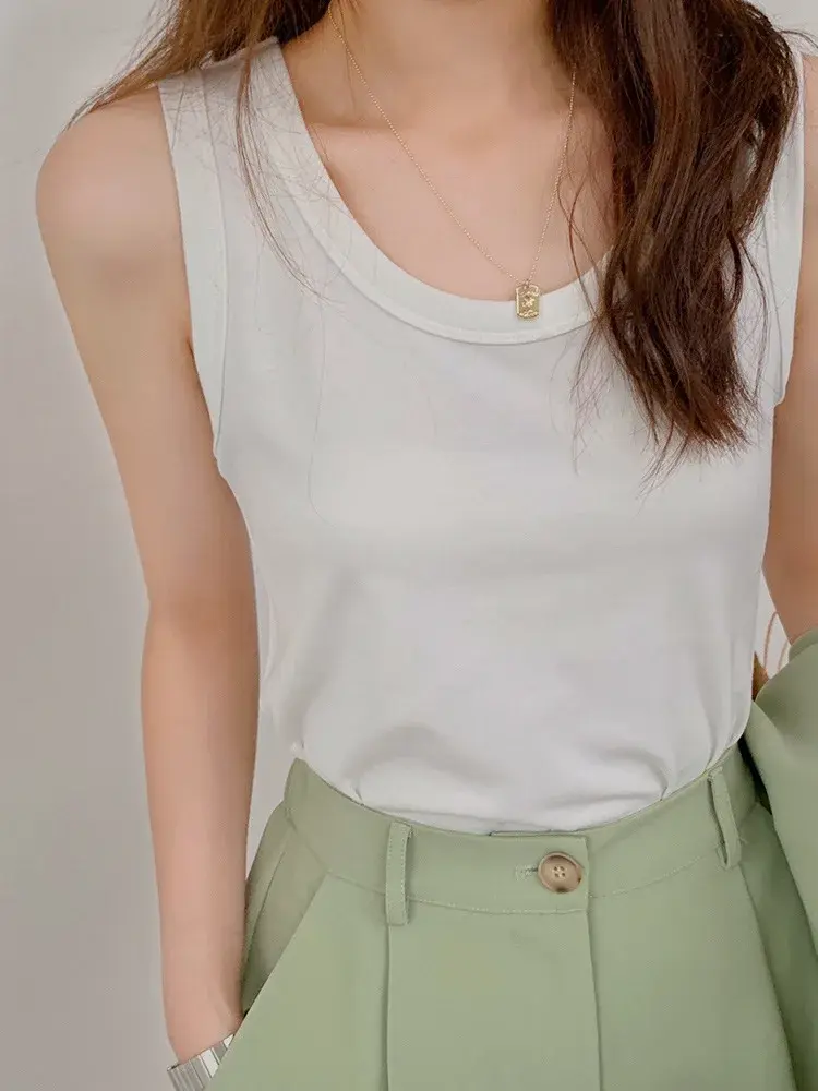 European And American U-Neck Slimming Tank Top Women's Inner Wear Anti-Exposure No Sleeves Cotton Sihouette Smoothing Top For Sp