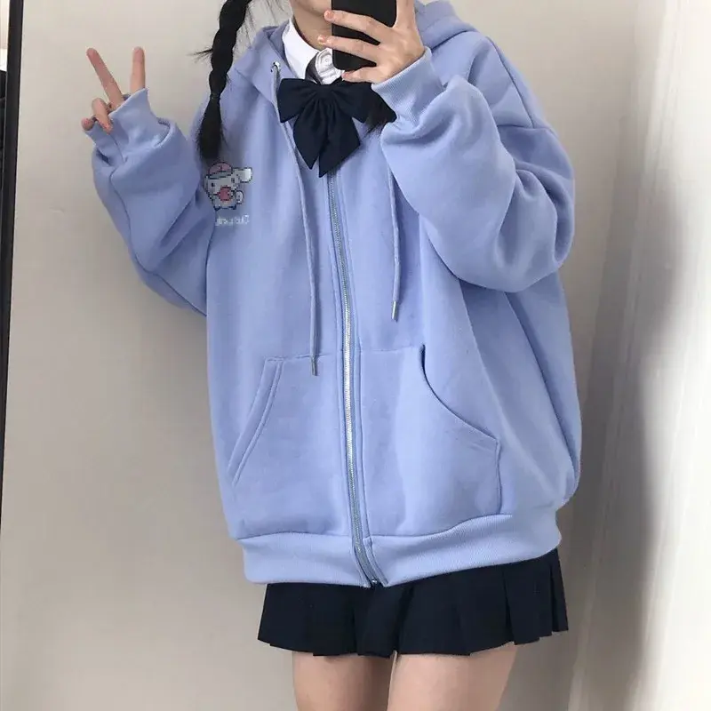 Cute Dog Open Cardigan Hoodie Women's Loose Outerwear Autumn Winter College Style Zipper Casual Comfortable Female Jacket