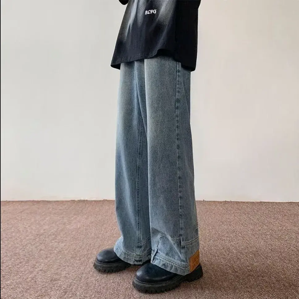 American Style High Street Upside Down Design Sensibility Jeans European Hip Hop Streetwear Men's Fit Straight Leg Pants