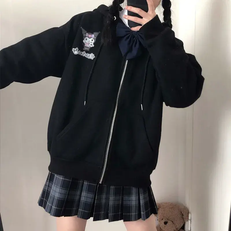 Cute Dog Open Cardigan Hoodie Women's Loose Outerwear Autumn Winter College Style Zipper Casual Comfortable Female Jacket