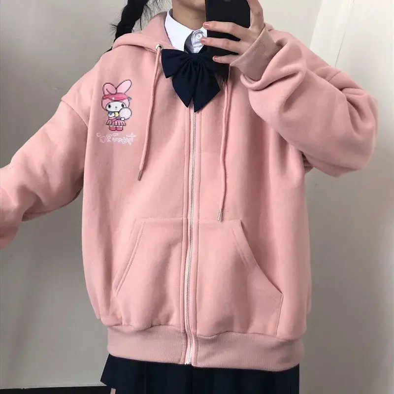 Cute Dog Open Cardigan Hoodie Women's Loose Outerwear Autumn Winter College Style Zipper Casual Comfortable Female Jacket