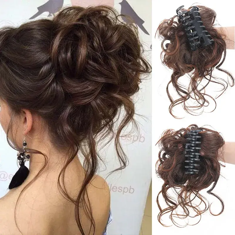 Natural Loose Long Wig Cap Women's Style Bun Tail Fake Hair Extension Ponytail Hair Clip Flower Bud Updo Hair Accessories