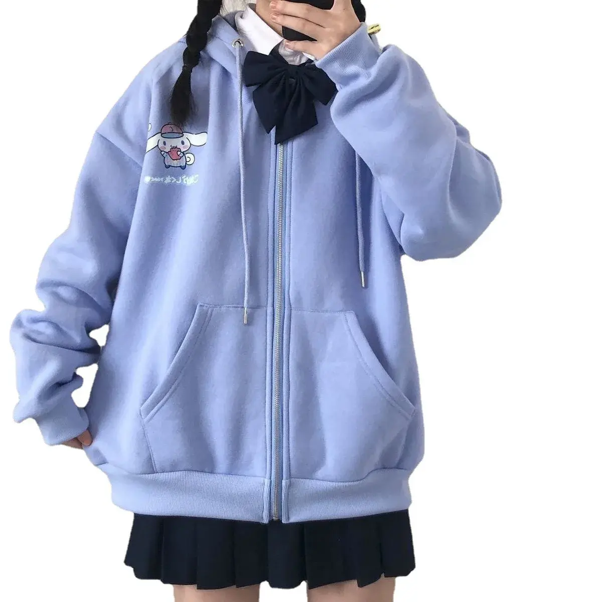 Cute Dog Open Cardigan Hoodie Women's Loose Outerwear Autumn Winter College Style Zipper Casual Comfortable Female Jacket