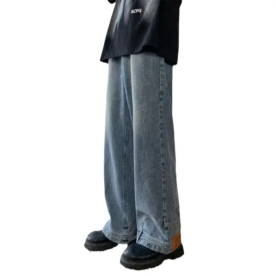 American Style High Street Upside Down Design Sensibility Jeans European Hip Hop Streetwear Men's Fit Straight Leg Pants