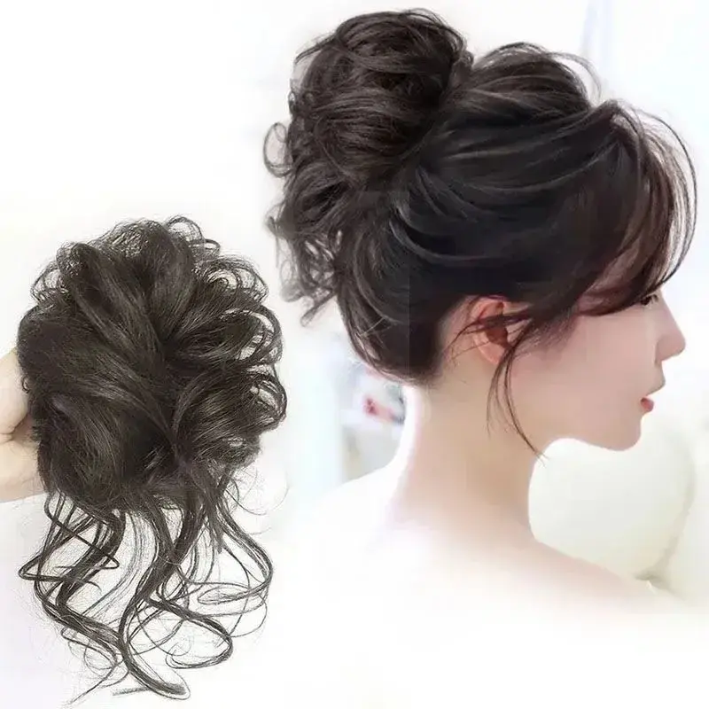 Natural Loose Long Wig Cap Women's Style Bun Tail Fake Hair Extension Ponytail Hair Clip Flower Bud Updo Hair Accessories