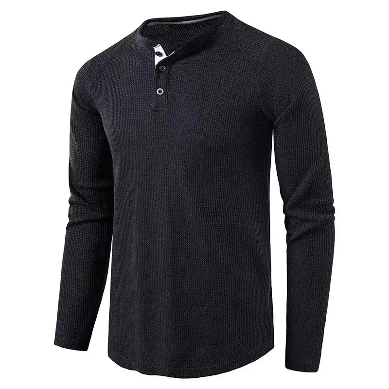 2023 Autumn/Winter Men's T-Shirt Amazon Cross-Border Solid Color Long Sleeve Wahl Checked Shirt European and American Trade