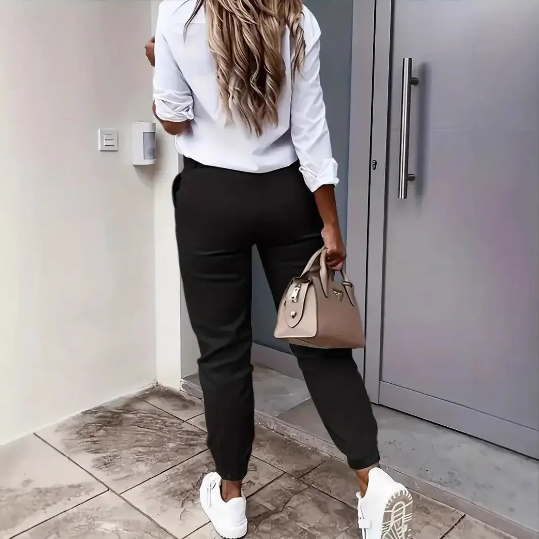 Spring Summer New Style Casual Loose Fit Solid Color Pocket Trousers High Waist Commuter Pants Women's Fashion Long Trousers
