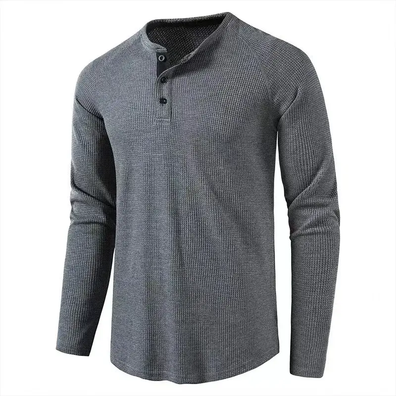 2023 Autumn/Winter Men's T-Shirt Amazon Cross-Border Solid Color Long Sleeve Wahl Checked Shirt European and American Trade