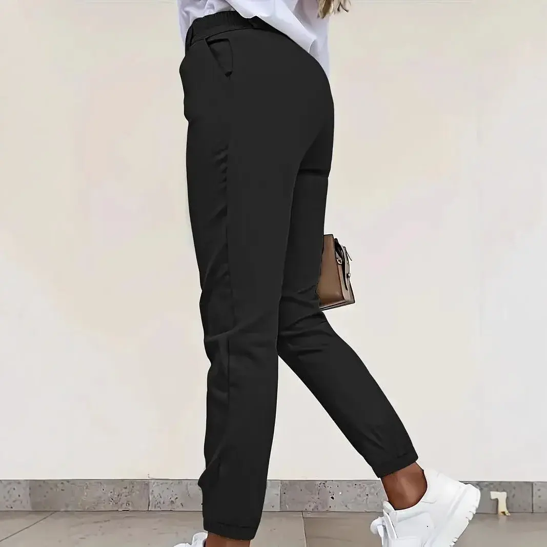 Spring Summer New Style Casual Loose Fit Solid Color Pocket Trousers High Waist Commuter Pants Women's Fashion Long Trousers
