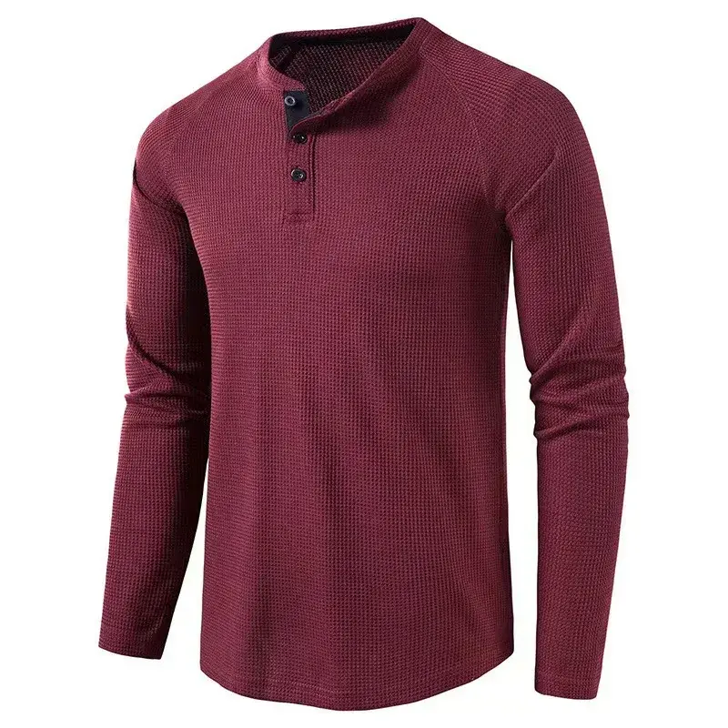2023 Autumn/Winter Men's T-Shirt Amazon Cross-Border Solid Color Long Sleeve Wahl Checked Shirt European and American Trade