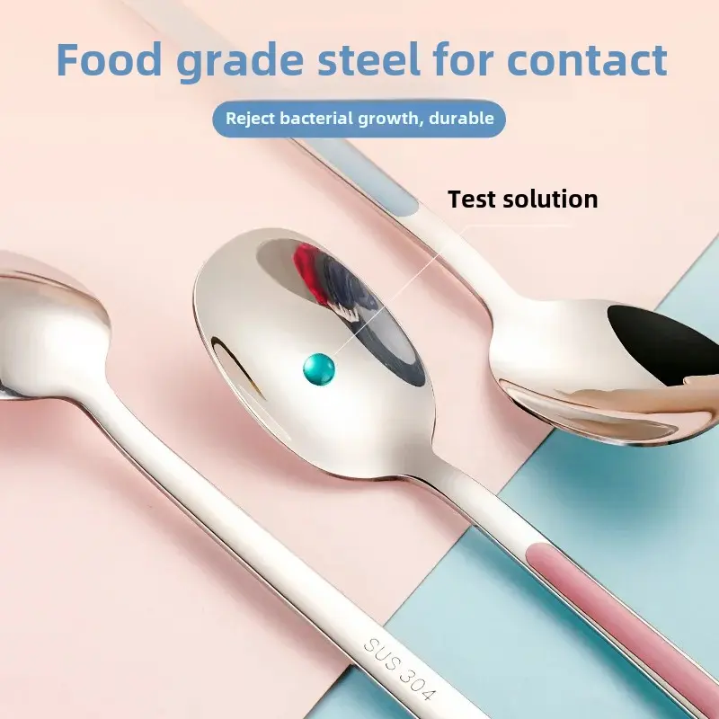 Korean Style 304 Stainless Steel Creative Precision Dining Utensils Home Use Extended Handle Soup Spoon Mixing Spoon Gourd Spoon