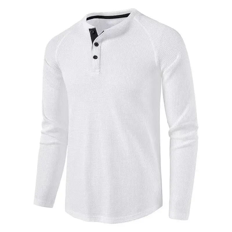 2023 Autumn/Winter Men's T-Shirt Amazon Cross-Border Solid Color Long Sleeve Wahl Checked Shirt European and American Trade