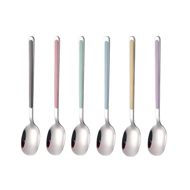 Korean Style 304 Stainless Steel Creative Precision Dining Utensils Home Use Extended Handle Soup Spoon Mixing Spoon Gourd Spoon