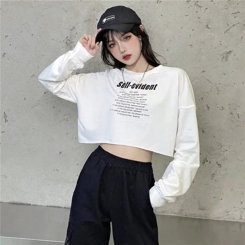 Spicy Short High Waist Women's Sweatshirt Early Autumn New Style Loose Versatile Belly Baring Small Audience Top Design Sense
